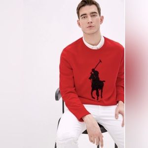 Polo Ralph Lauren Red Big Pony Double-Knit Crew Neck Sweatshirt